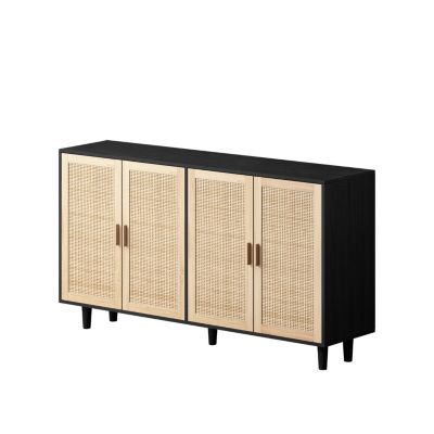 62.20" Elegant and Functional 4-Door Rattan Decorative Storage Cabinet