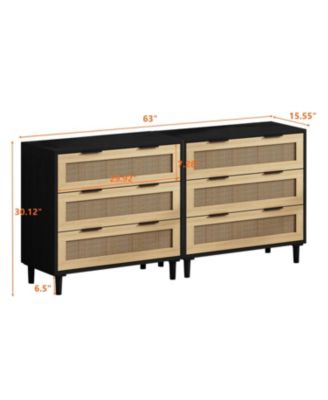 Streamdale 3-Drawers Rattan Storage Cabinet Rattan Drawer,for Bedroom,Living Room,Dining Room,Hallways,Black
