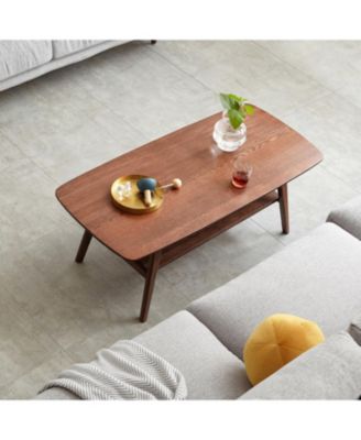 Solid Oak Wood Center Table with Storage