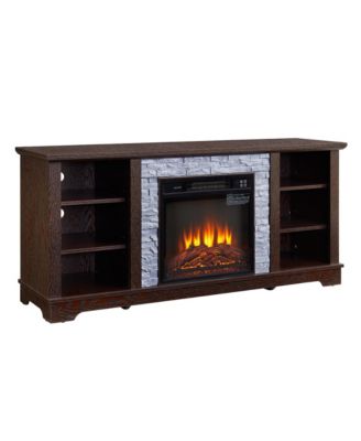 Cherry TV Stand with Stacked Stone Electric Fireplace