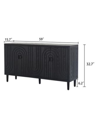 Modern Black Accent Cabinet 4-Door Wooden Storage Cabinet