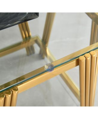20" Square Gold End Table - Glass Top & Storage