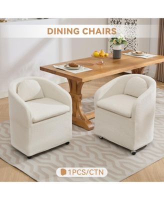 Set of 1 Chenille Fabric Dining Armchair With Back Cushion and Universal Wheels
