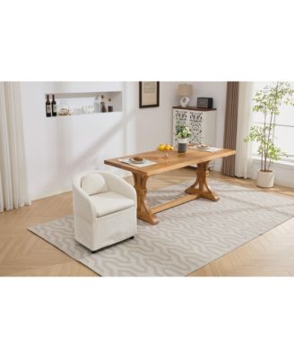 Set of 1 Chenille Fabric Dining Armchair With Back Cushion and Universal Wheels