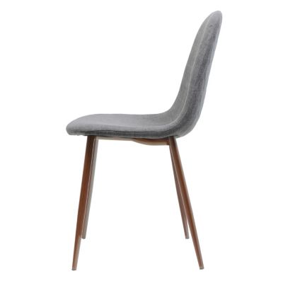 Two Light Grey Fabric Dining Chairs with Iron Legs