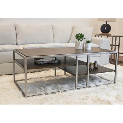 Metal Frame Wood Living Room Coffee Table with Shelf