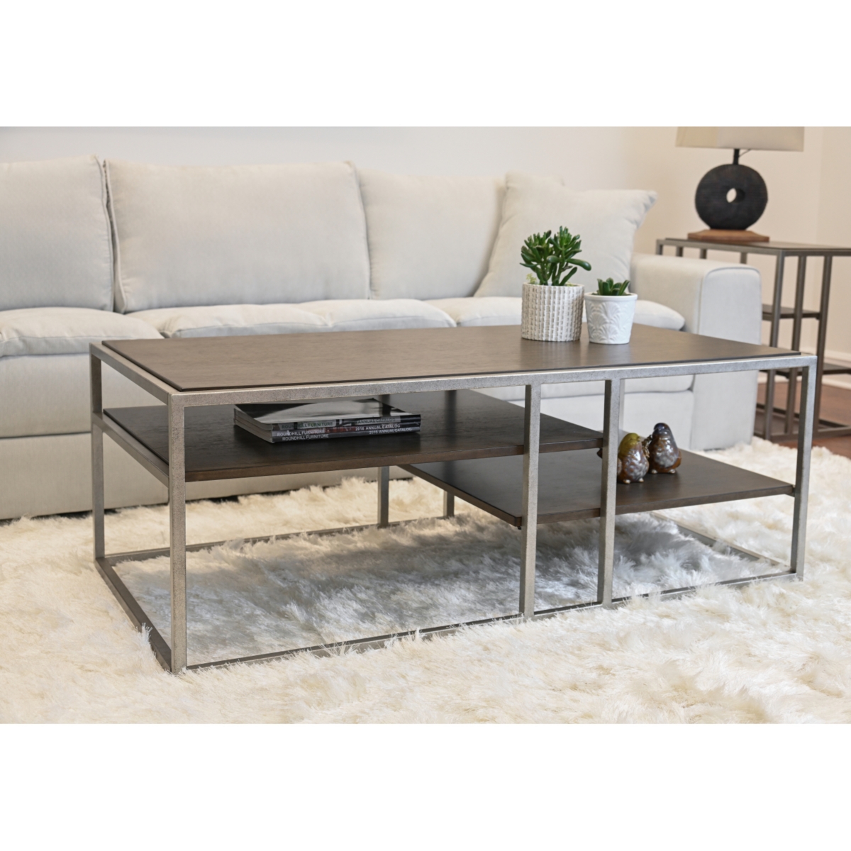 Streamdale Furniture Metal Frame Wood Living Room Coffee Table with Shelf