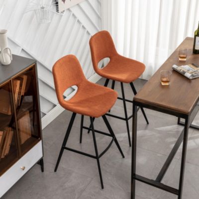  Fabric Kitchen 28.25" Counter Height Stools, Set of 2, Orange