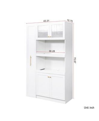 Farmhouse Pantry Cabinet, Pull-Out Shelves, 4 Doors - White