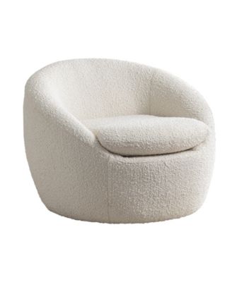 Modern Teddy Boucle Fabric Barrel Chair, 360 Swivel