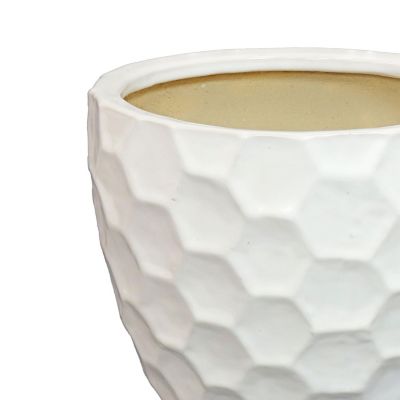Honeycomb Pattern Ceramic Planter - 11.25" Round - White - 2-Pack