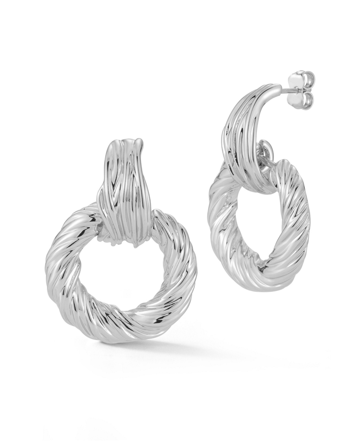 Gold Plated Twist Door Knocker Earrings - Silver