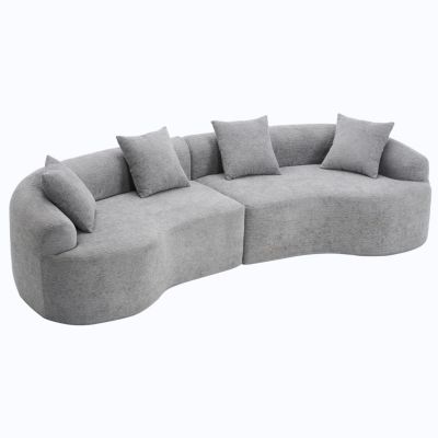 4-Seater Light Gray Sofa with Chenille Fabric and Pillows