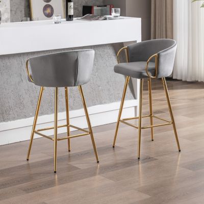 2-Piece 30" Velvet Barstools with Chrome Footrest