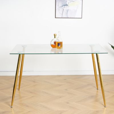 Modern 51" Glass Dining Table, Gold Metal Legs