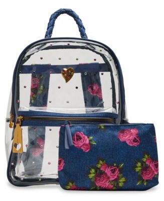 betsey johnson mini backpack macys Betsey Johnson Clear Denim With Pouch Medium Backpack