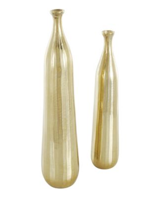 19.5" Aluminum Metal Decorative Vase with Wavy Accents and Textured Ridges