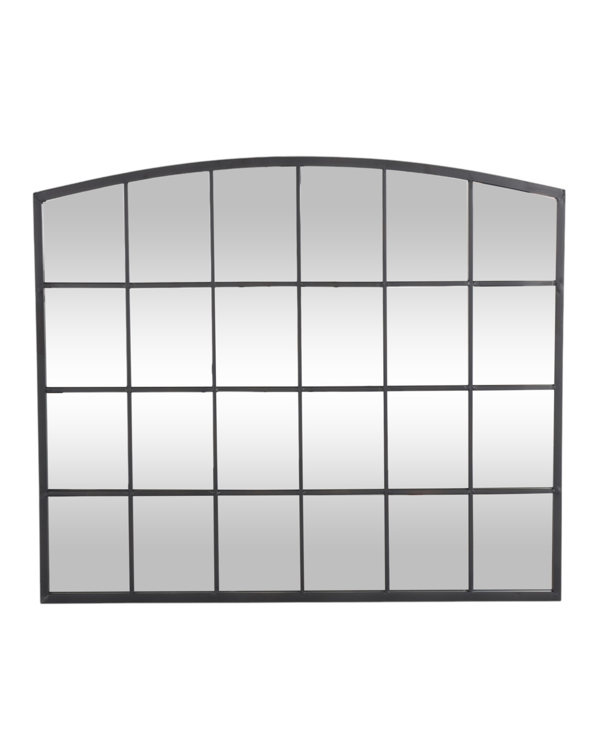 34" Metal Arched Window Pane Inspired Room Wall Mirror with Black Frame - Black