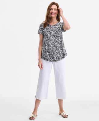 売れ筋商品|||ジェイエムコレクション カットソー トップス レディース Women's Printed Short Sleeve Scoop-Neck Top, Created for Macy's Icicle Blue Tile Combo JM Collection Women's Printed Scoop-Neck Short Sleeve Top