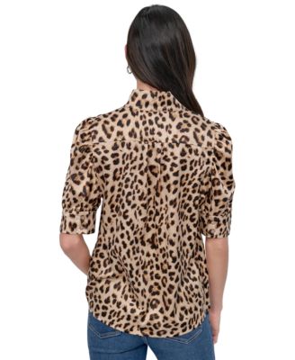 Women's Stand-Collar Puff-Sleeve Shirt