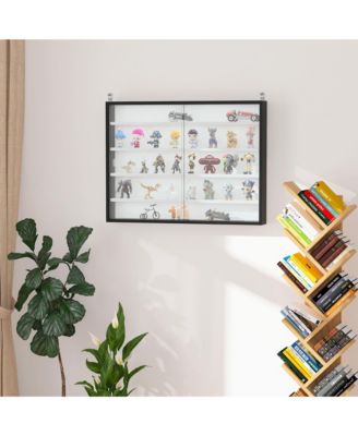 5-Tier Display Cabinet, Glass Display Case with 2 Doors and Adjustable Shelves, Wall-Mounted, Black, White