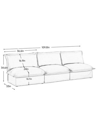 Modern Upholstered 3-Seater Sofa Couch, Armless, Chenille Fabric, Cream