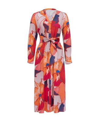 Women's Tie Front V-Neck Long Sleeve Midi Dress