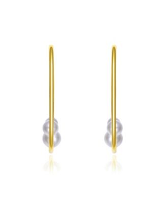 14K Gold Plated Pearl Open Hoop Earrings