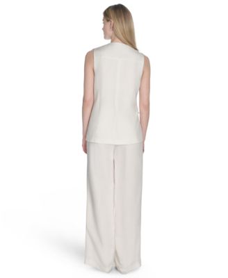 Calvin Klein Womens Button Front Vest Wide Leg Pants