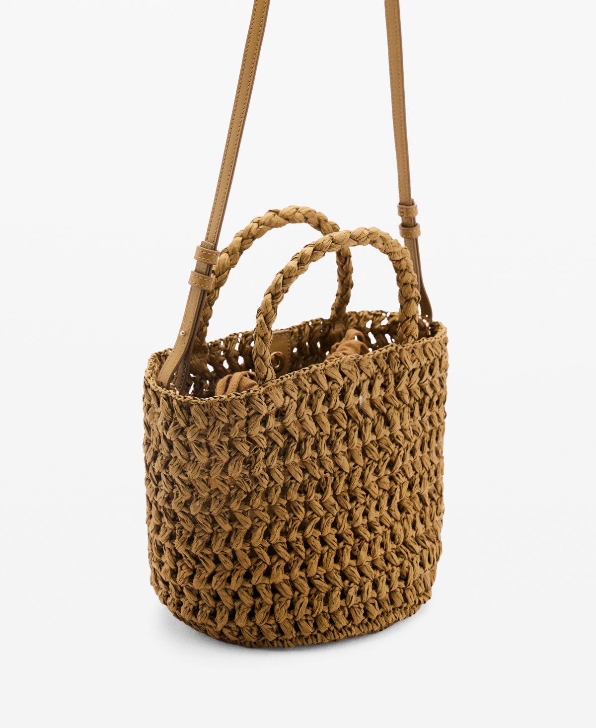 Mango Women's Natural-fiber Double-handle Bucket Bag