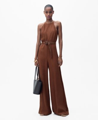 MANGO - Women's Belted Halter-Neck Jumpsuit