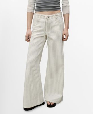 MANGO - Women's Stripes And Belt Wide Leg Jeans