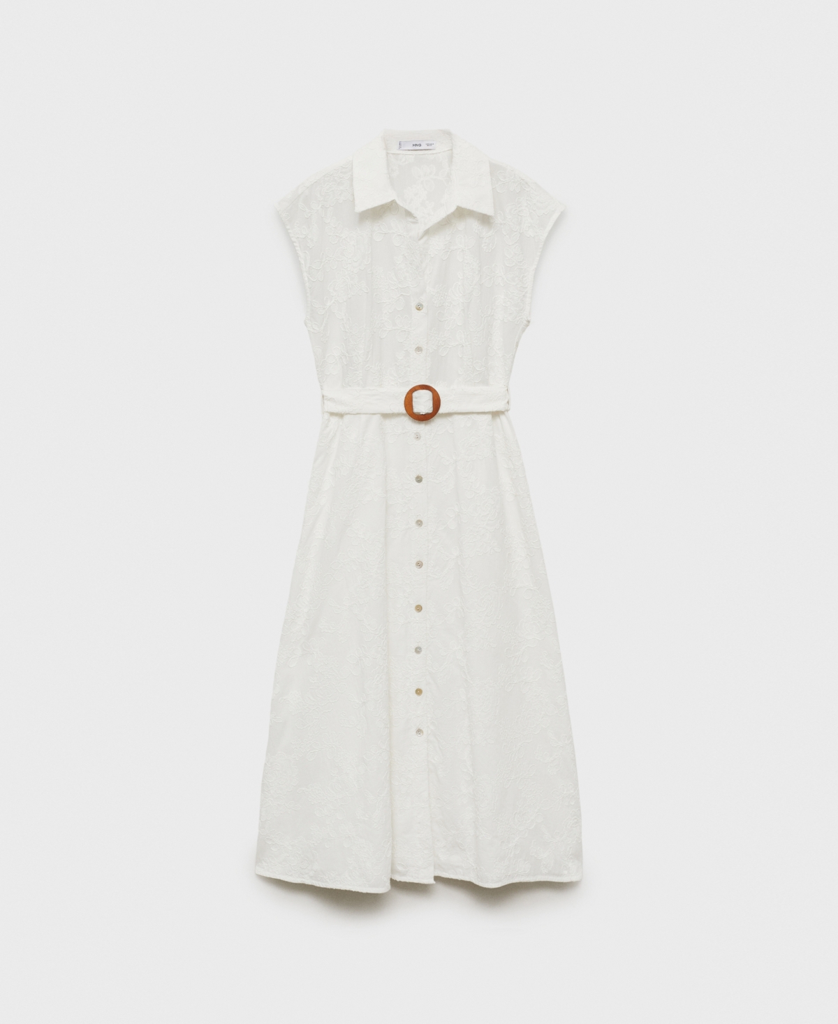 Mango Embroidered Shirt Dress With Belt White