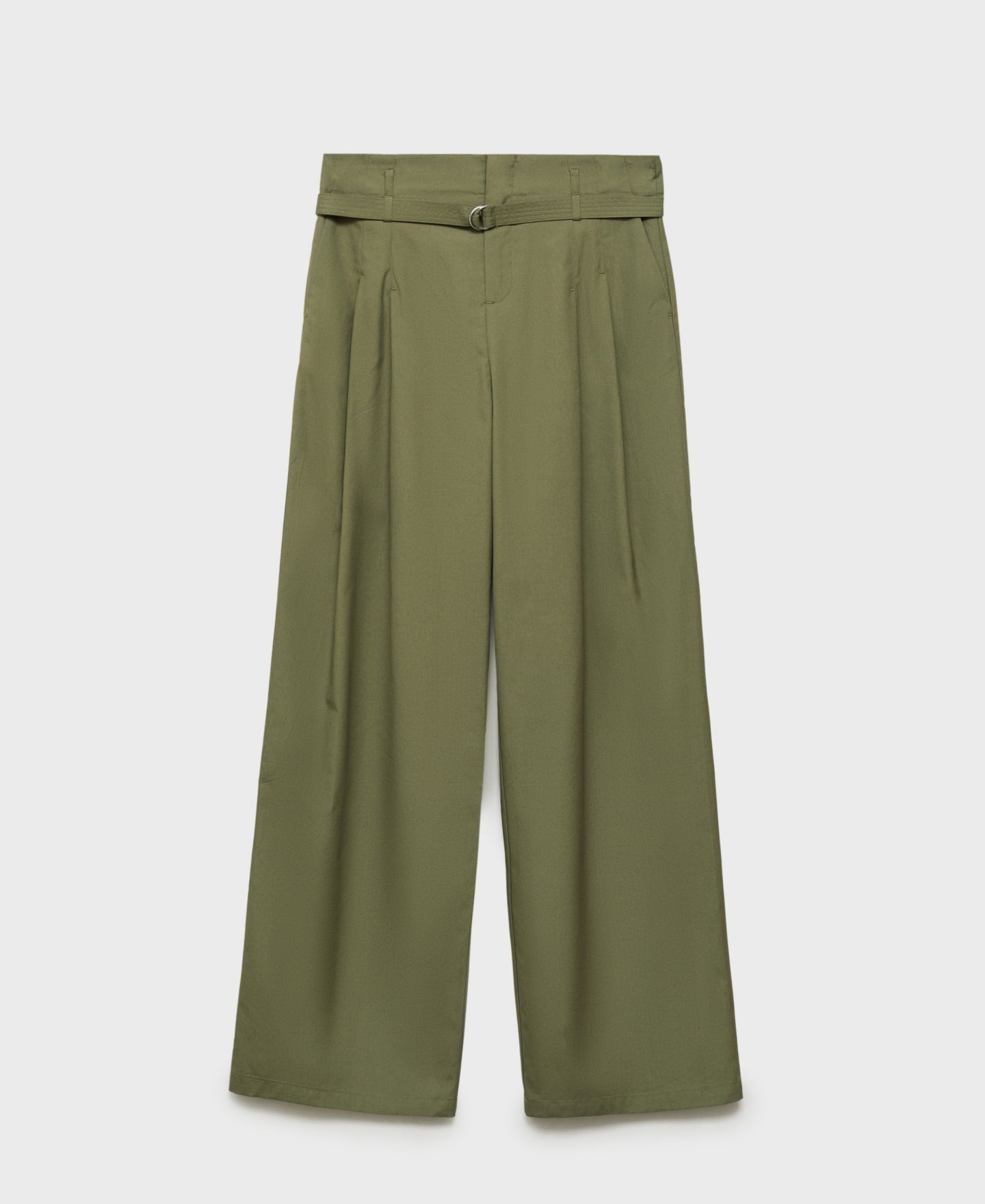 Женские брюки Mango Belted Wide Leg Cotton, цвет: Хаки — фото 2