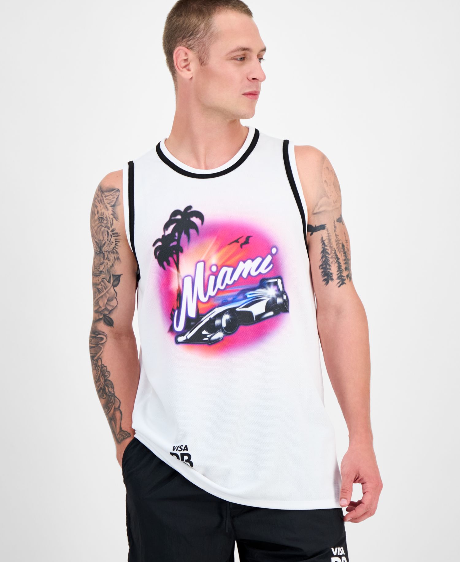 Men's Miami Drapes Slim Fit Textured Graphic Tank