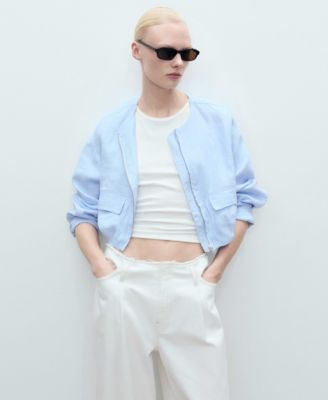 Women's Pocketed Cropped Linen Jacket