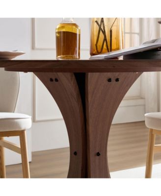 Round Modern Style MDF Wood Dining Table in Walnut Suitable for Kitchen, Living Room, Cafe, Milk Tea Shop