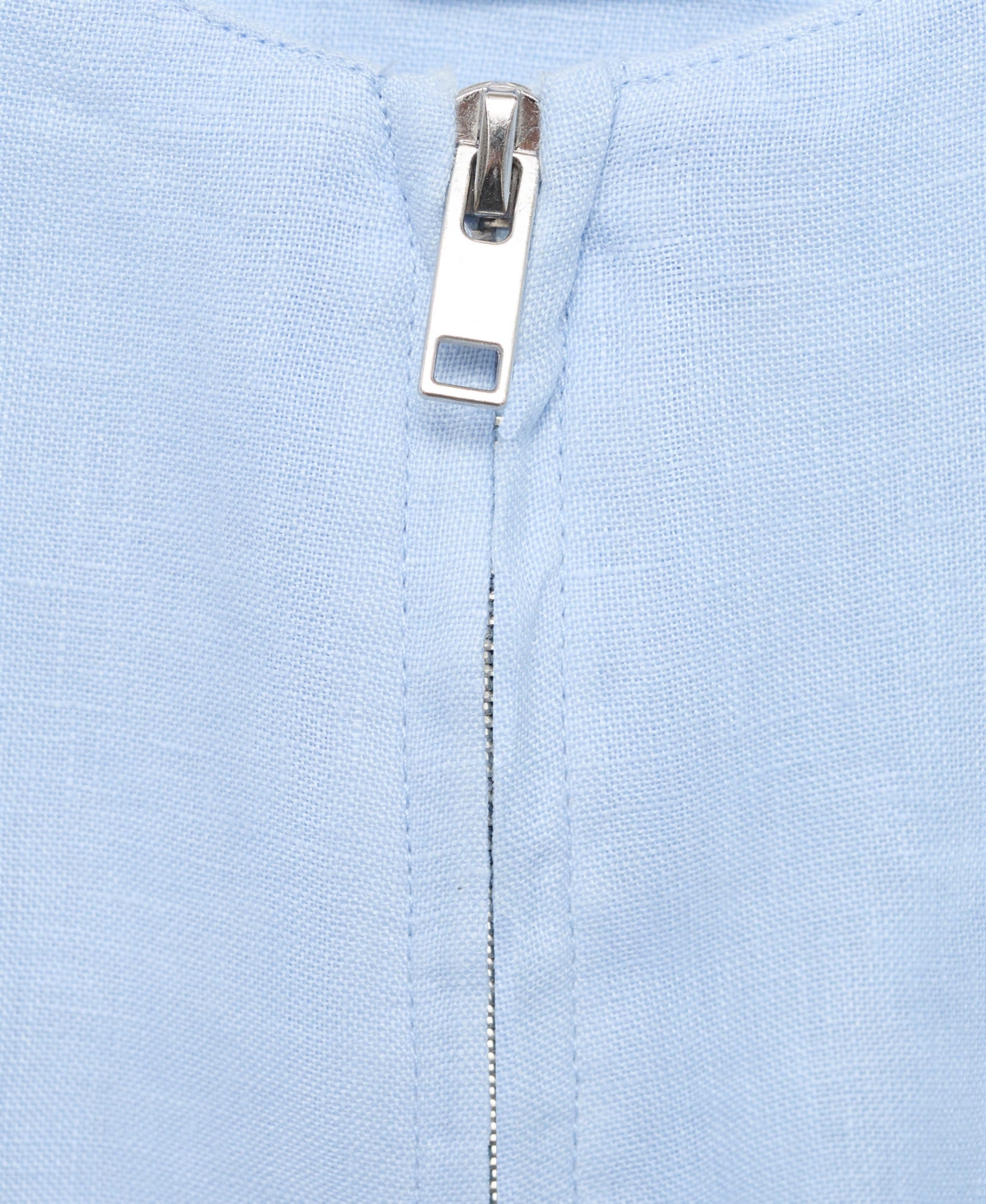 Mango Cropped Linen Jacket With Pockets Sky Blue