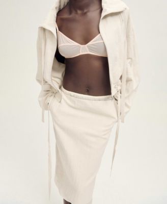 Women's Combined Linen Blend Midi Skirts