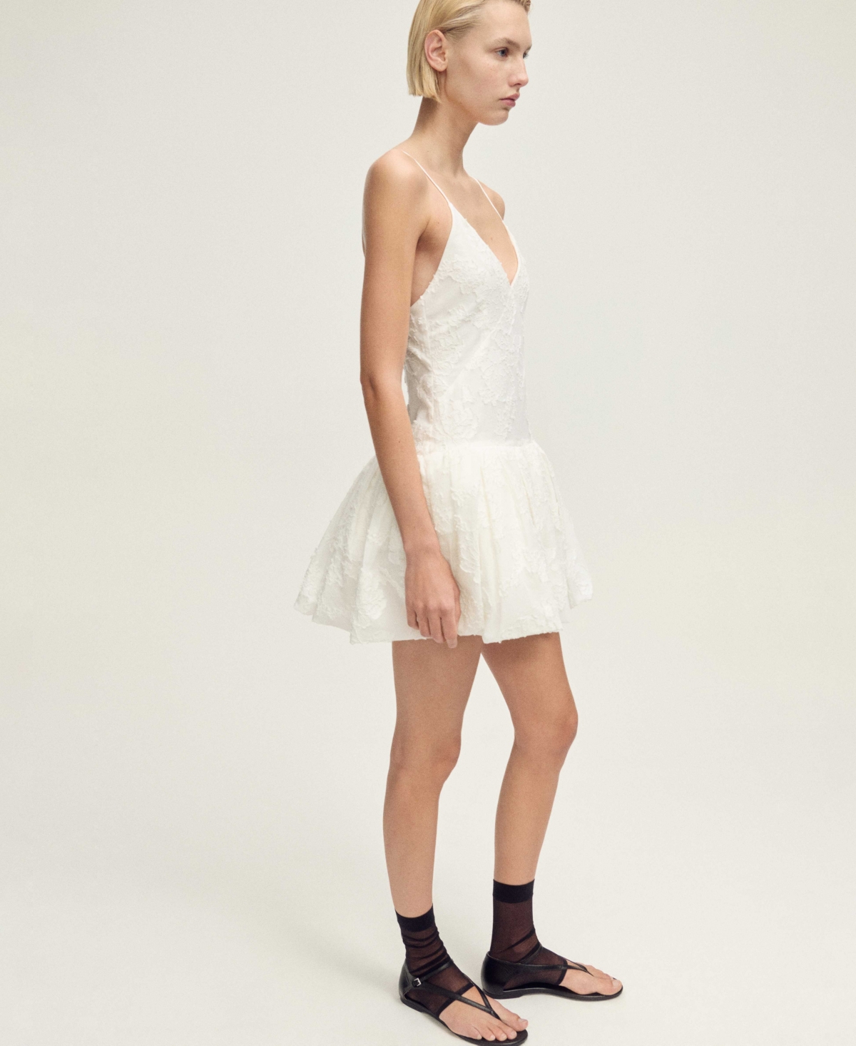 Mango Embroidered Bubble Minidress In White