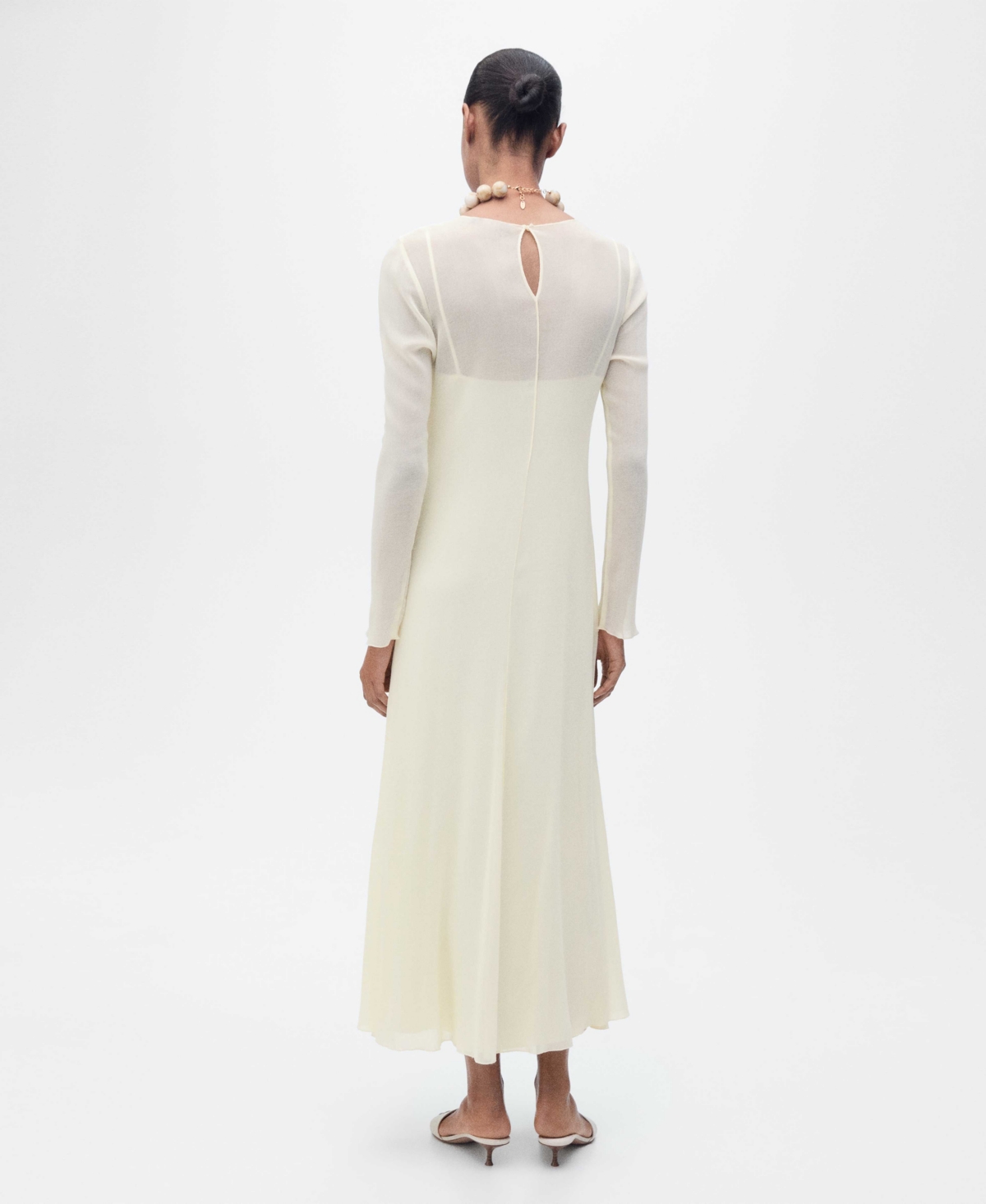 Mango Mesh Overlay Long Sleeve Maxi Dress In White