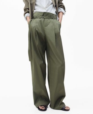 MANGO - Women's Belted Wide Leg Cotton Pants
