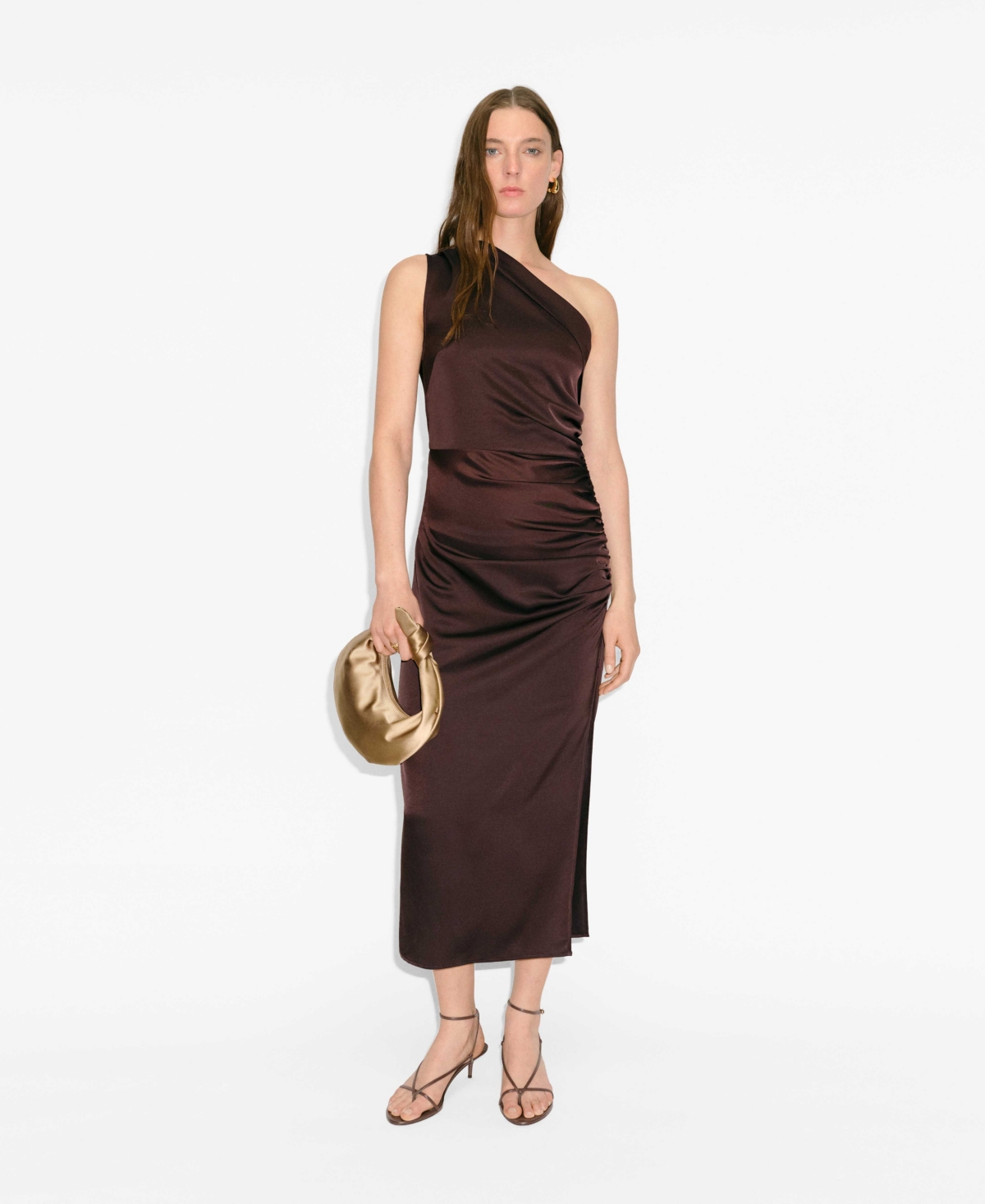 Shop Mango Women's Side Slits Asymmetrical Satin Dress