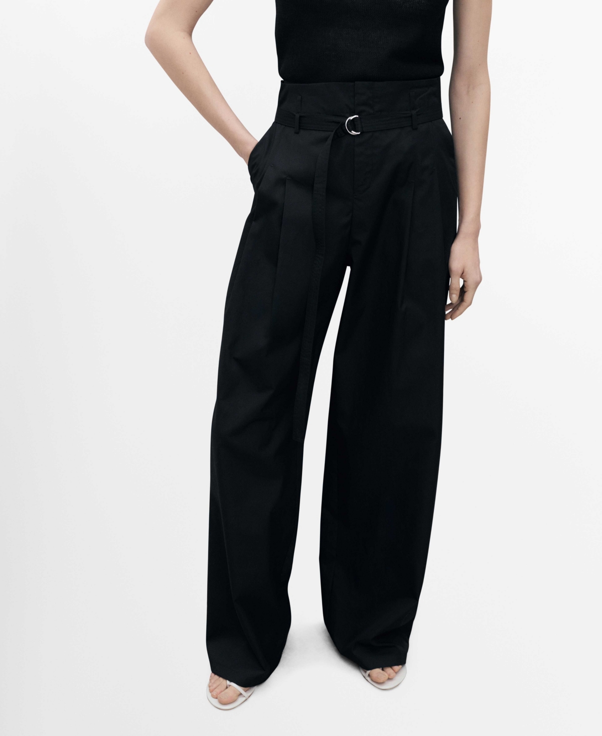 Shop Mango Women's Belted Wide Leg Cotton Pants