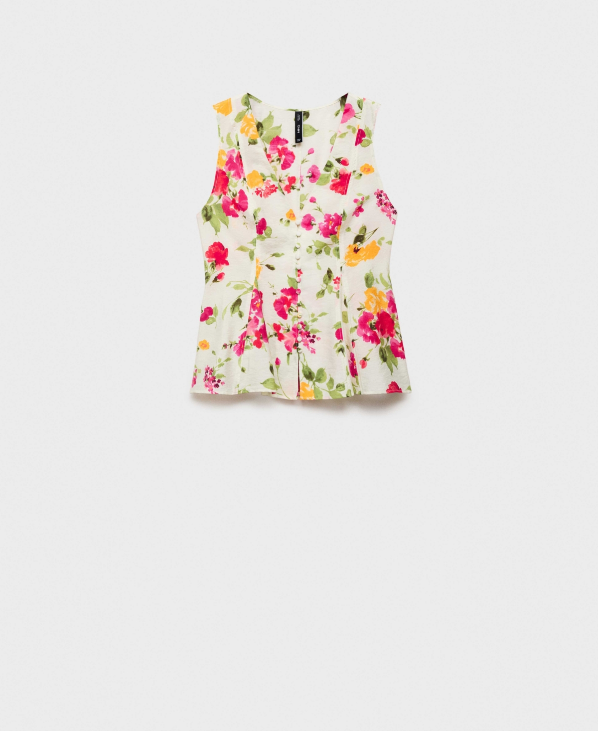 Mango Floral Button-down Fitted Blouse Ecru
