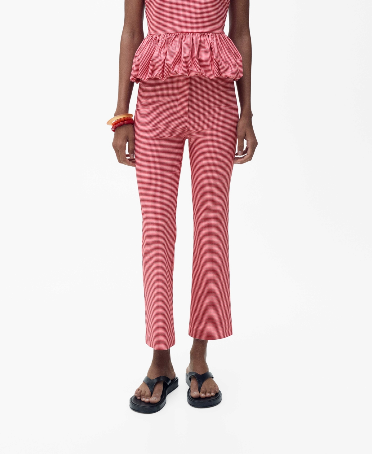Mango Gingham Crop Pants In Pink