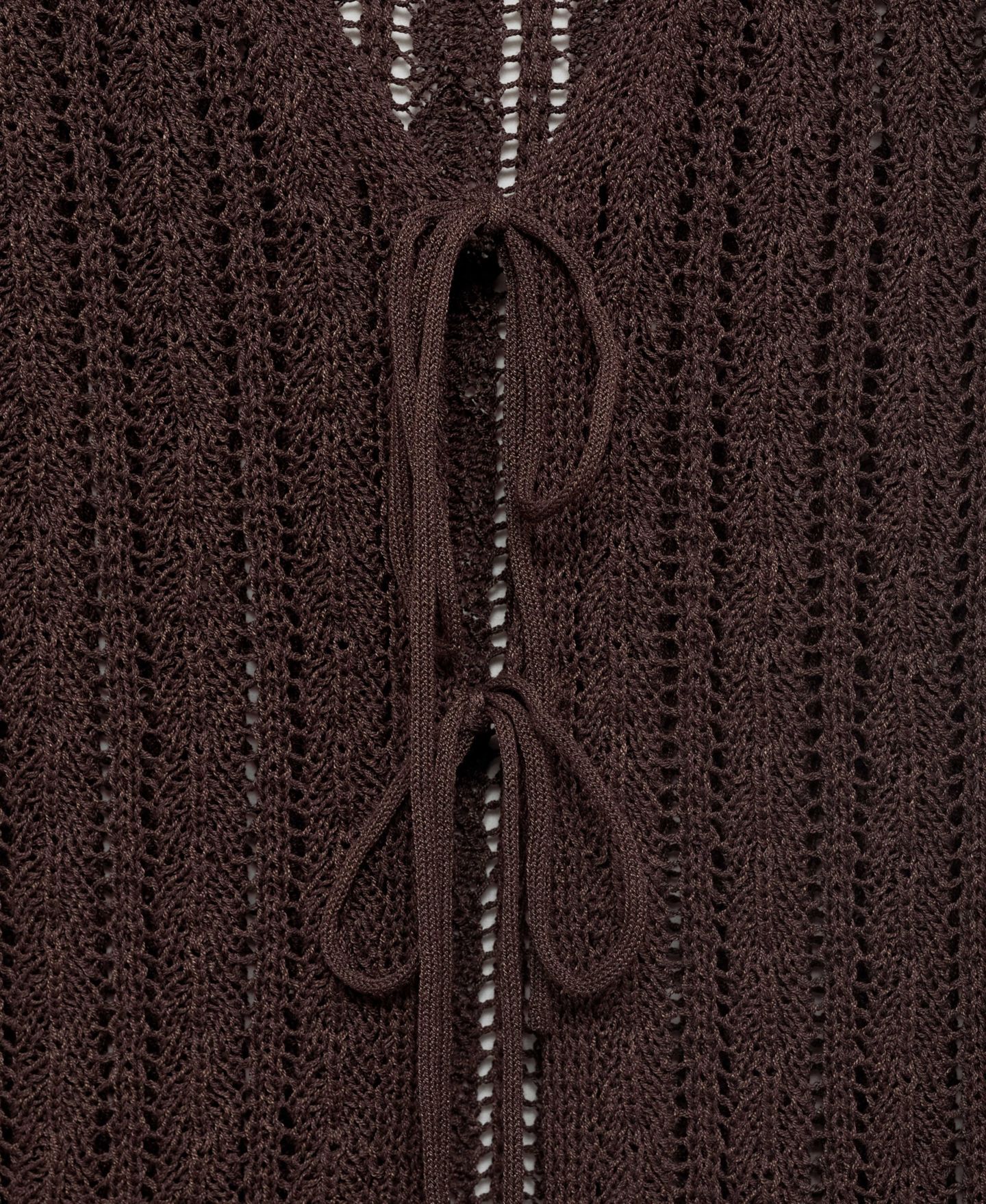 Женский жилет Mango Openwork Bow Closure Knit, цвет: Шоколадный — фото 7