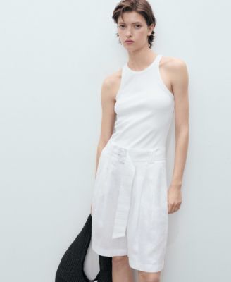 Women's Belt Linen-Blend Bermuda Shorts