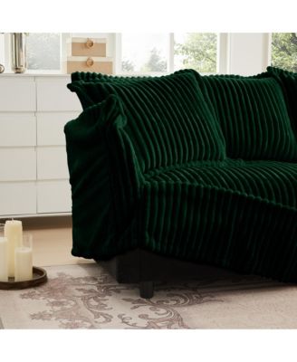 Streamdale L-Shaped Green Corduroy Sectional Sofa with Ottoman