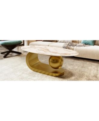 Modern Marble Pattern Coffee Table with Gold Base (47.2")